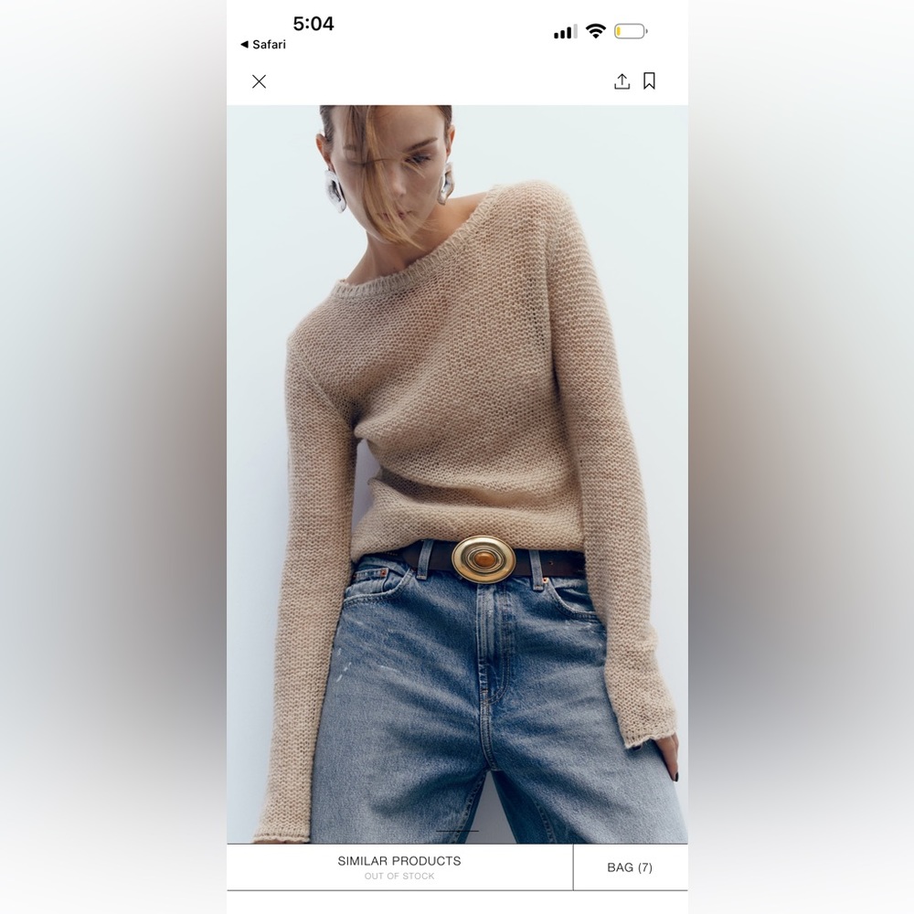 ZARA Leather Belt With Stone Embellished Buckle